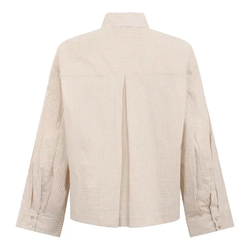 White crop top with beige stripes and minimal design - Peserico - Modalova