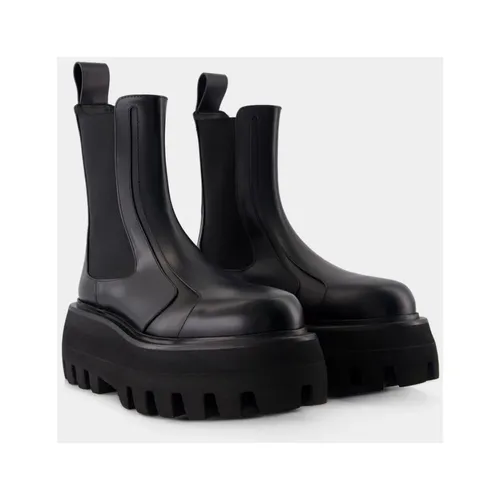 Black Leather Rubber Boots Slip-On - Alexander McQueen - Modalova