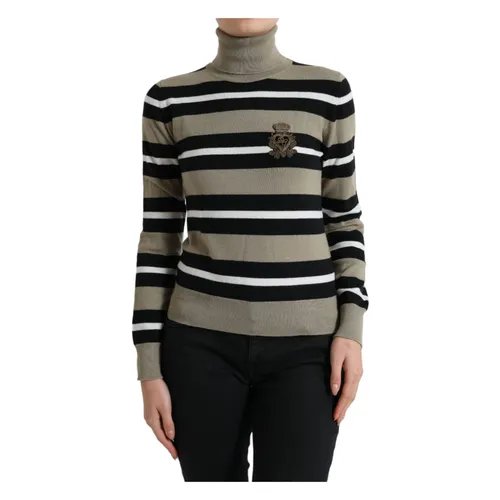 Multicolor Stripes Logo Turtle Neck Pullover Sweater - Dolce & Gabbana - Modalova