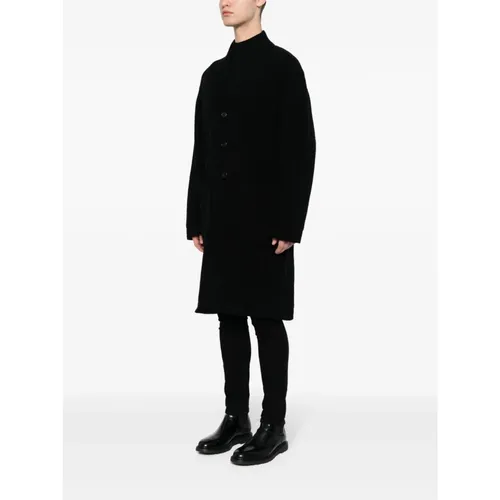 Black Wool Blend V-Neck Coat - Isabel Benenato - Modalova