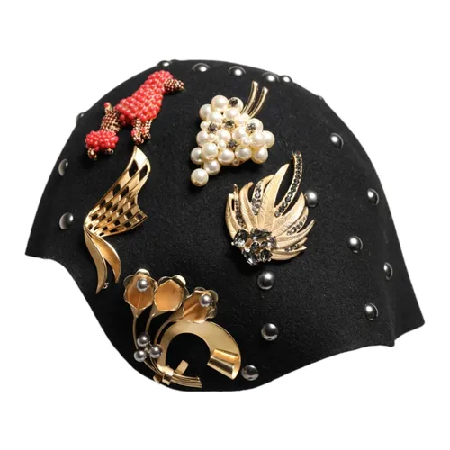 Black Wool Embellished Cloche Hat - Dolce & Gabbana - Modalova
