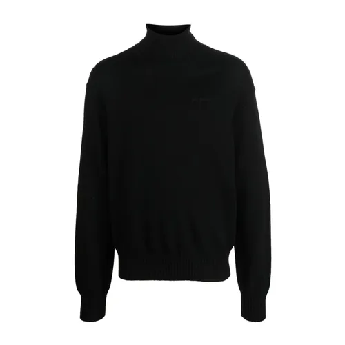 Black Wool Sweater with High Neck - Off White - Modalova