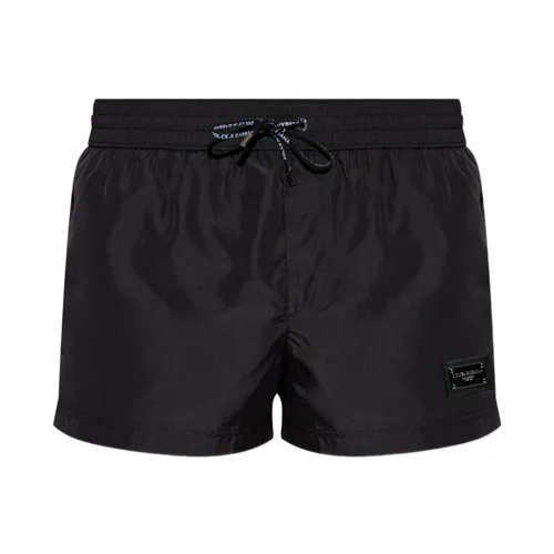 Short Swim Boxer with Logo Plaque - Dolce & Gabbana - Modalova