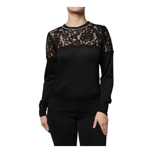 Black Floral Lace Silk Blouse Top - Dolce & Gabbana - Modalova