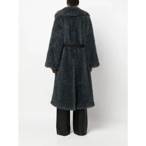 Grey Shearling Wool Belted Coat - Ermanno Scervino - Modalova