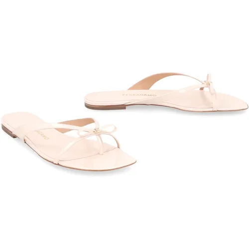 Mini Bow Leather Flip-Flops - Ferragamo - Modalova