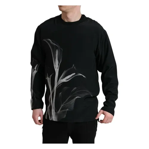 Silk Floral Pullover with Round Neckline - Dolce & Gabbana - Modalova