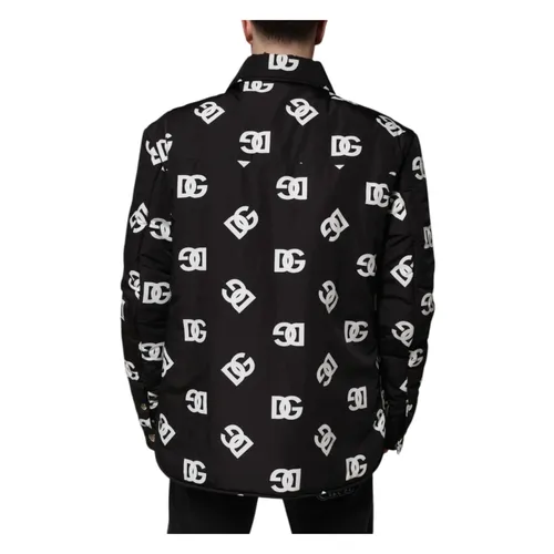 Black Monogram Nylon Windbreaker Jacket - Dolce & Gabbana - Modalova
