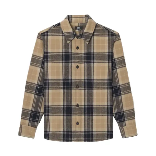 Camel Checkered Wool Shirt - A.p.c. - Modalova