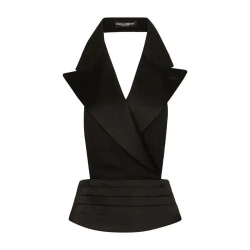Black Silk Satin Weave Draped Top - Dolce & Gabbana - Modalova