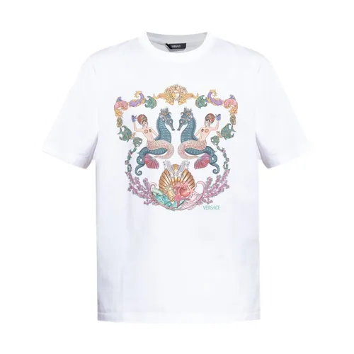 Logo Print Crew Neck T-shirts Polos - Versace - Modalova