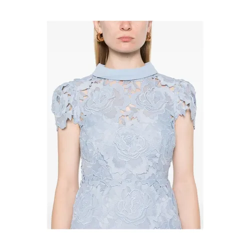 Flared Hem Blue Dress - Self Portrait - Modalova