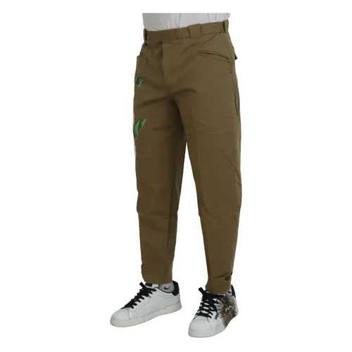 Beige Floral Stretch Chinos Pants - Dolce & Gabbana - Modalova