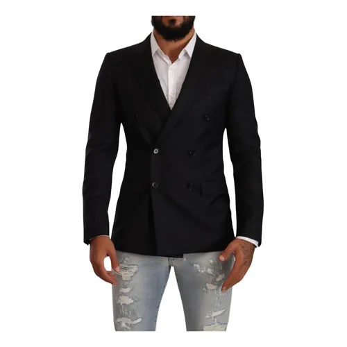Black Dotted Pattern Blazer Jacket - Dolce & Gabbana - Modalova