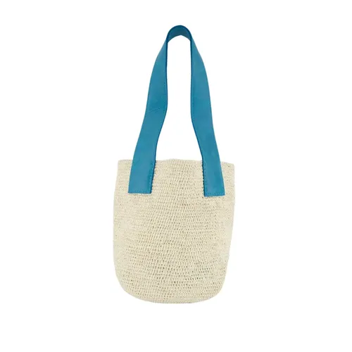 Mini Straw Turquoise Leather Bag - Sensi Studio - Modalova
