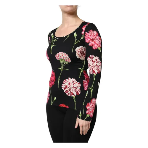 Black Floral Long Sleeve Blouse Top - Dolce & Gabbana - Modalova