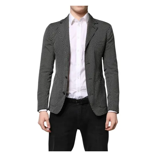 Black White Patterned Men Suit Blazer - Dolce & Gabbana - Modalova