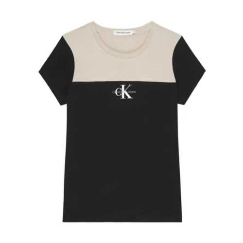 Beige and Black Monogram Tee - Calvin Klein - Modalova