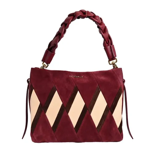 Geometric Suede Leather Bag with Woven Handle - Coccinelle - Modalova