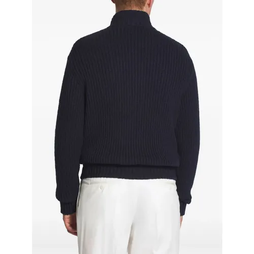 Navy Blue Chunky Knit Cardigan - Brioni - Modalova