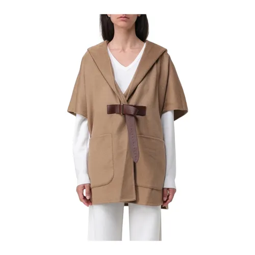 Camel Wool Cape with Leather Belt - Max Mara - Modalova