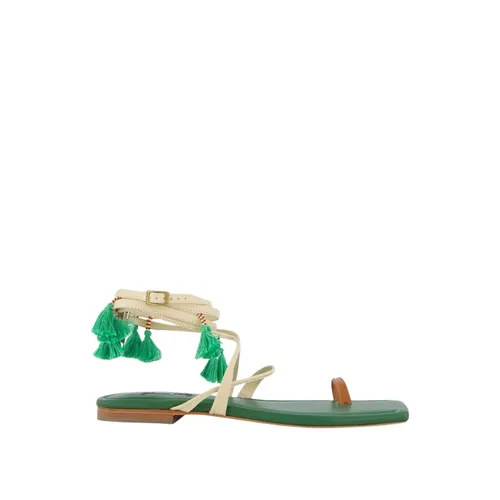 Green Leather Toe Strap Sandals - Johanna Ortiz - Modalova
