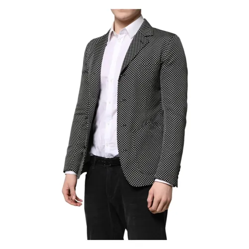 Black White Patterned Men Suit Blazer - Dolce & Gabbana - Modalova