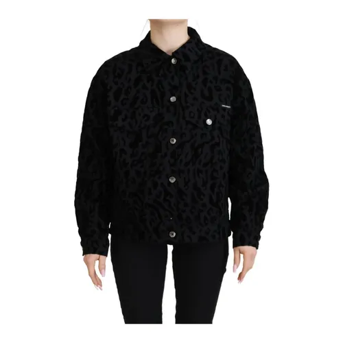 Black Leopard Denim Jacket - Dolce & Gabbana - Modalova