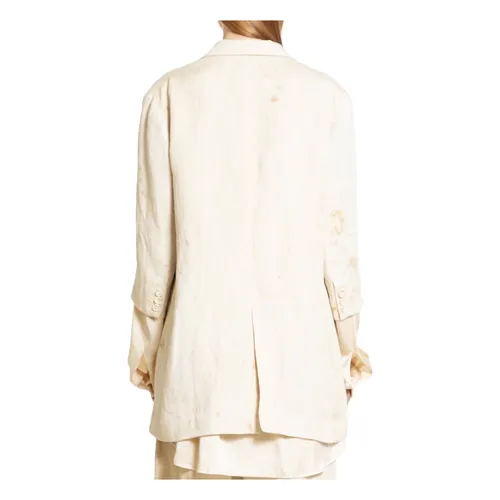 Tan Linen Cotton Jacket with Notch Lapels - UMA Wang - Modalova