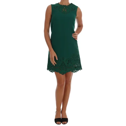 Green Floral Cutout Silk Wool Dress - Dolce & Gabbana - Modalova