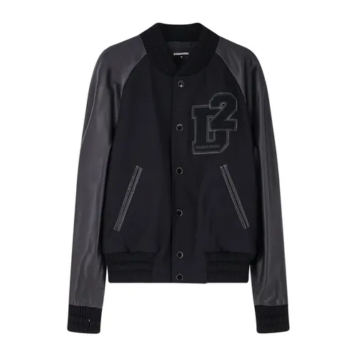 Wool Jacket With Leather Sleeves - Dsquared2 - Modalova