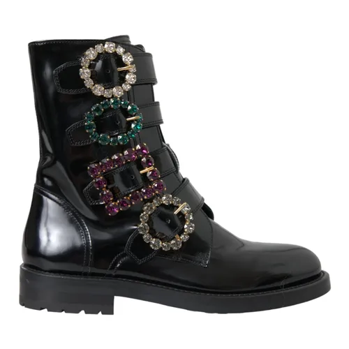 Crystal Buckle Leather Boots - Dolce & Gabbana - Modalova