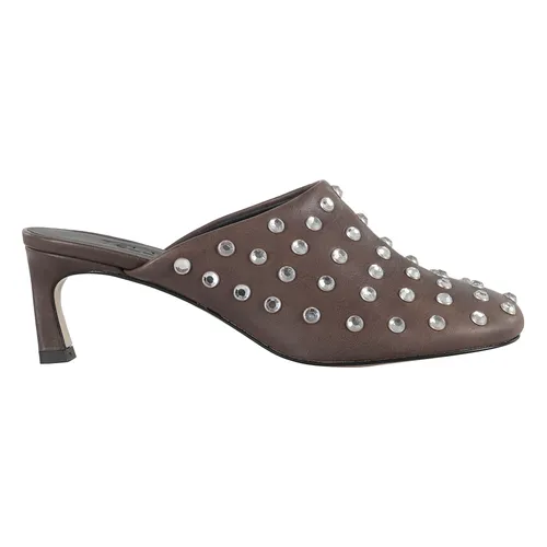 Rhinestone Mule in Dark Brown Canvas - Tela - Modalova