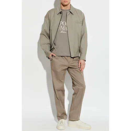 Jacket in micro-textured light wool with a herringbone pattern - Emporio Armani - Modalova