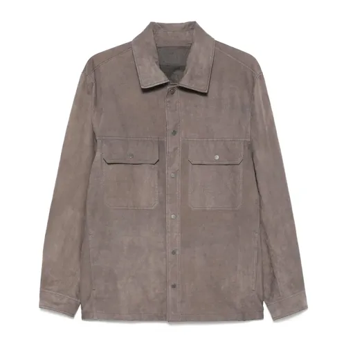 Grey Suede Shirt with Snap Buttons - Salvatore Santoro - Modalova