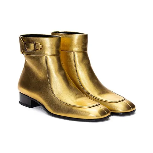 Gold Leather Boots - Saint Laurent - Modalova
