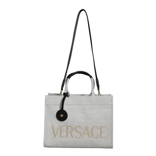 Top Handle Canvas Leather Tote - Versace - Modalova