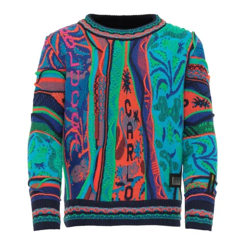Colorful Jacquard Pullover, Navy - Carlo Colucci - Modalova