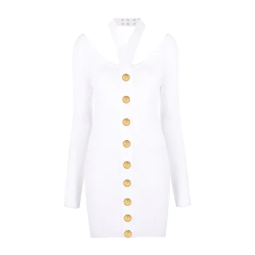 White Halterneck Knit Dress - Balmain - Modalova