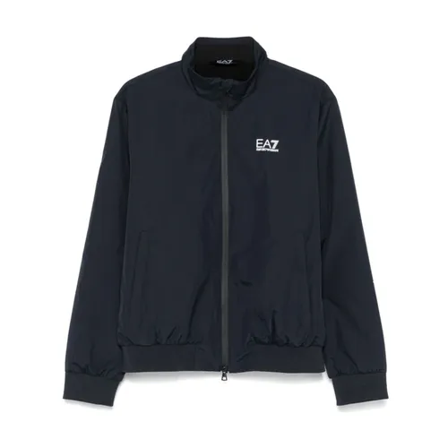 Blue Bomber Jacket Stand-Up Collar - Emporio Armani EA7 - Modalova