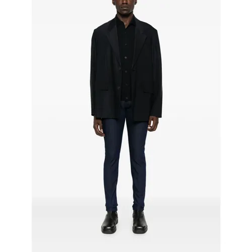 Blue Sweater with Logo Patch - Emporio Armani - Modalova