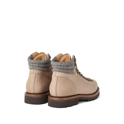Beige Lace-Up Herringbone Pattern Shoe - Brunello Cucinelli - Modalova