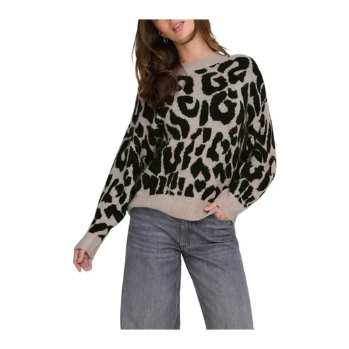 Leopard Pattern Round Neck Knit Sweater - Jacqueline de Yong - Modalova