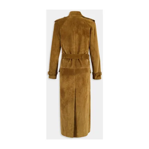 Suede Double-Breasted Trench Coat - Saint Laurent - Modalova
