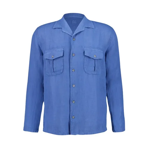 Indigo Linen Shirt with Pockets - 120% Lino - Modalova
