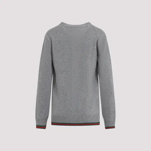 Grey Melange Cardigan with Web Detail - Gucci - Modalova