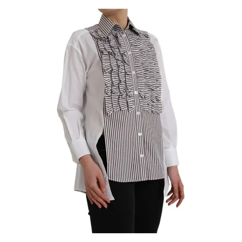 Striped Cotton Top with Ruffle Collar - Dolce & Gabbana - Modalova