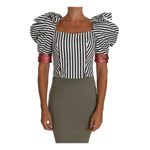 Crystal Button Puff Sleeve Cropped Top - Dolce & Gabbana - Modalova