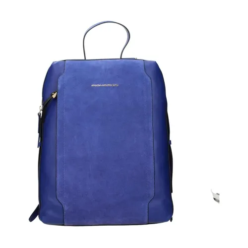 Blue Leather Backpack with Adjustable Straps - Piquadro - Modalova