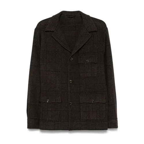 Check Pattern Brown Wool Blend Jacket - Finamore - Modalova